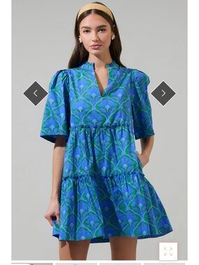 Sugarlips Sera Floral Dixie Split Neck Shift Dress size M